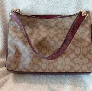 Coach Tan and Pink Signature Shoulder Bag